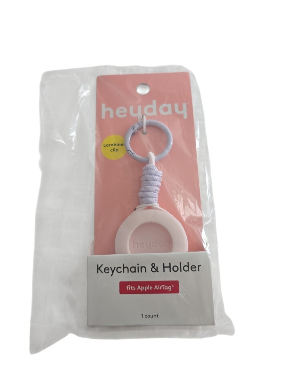 Heyday Apple AirTag Keychain Holder New Pink Lavender Carabiner Clip NWT